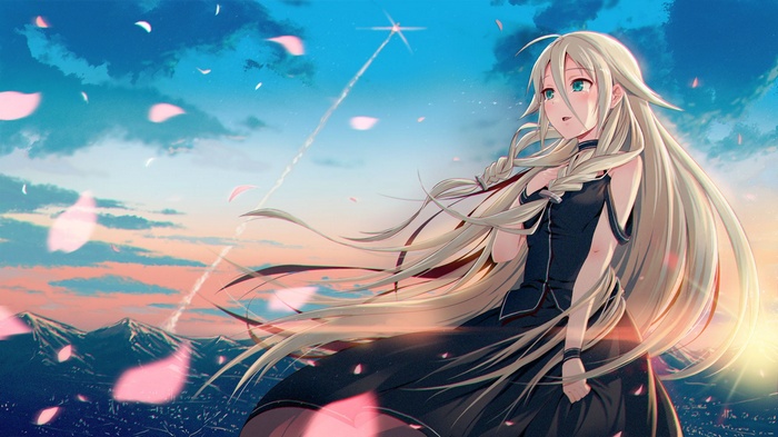 IA (Vocaloid) in a black dress with long hair