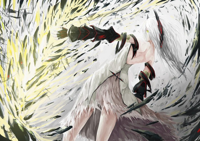 Pixiv Fantasia White-haired character with green eyes