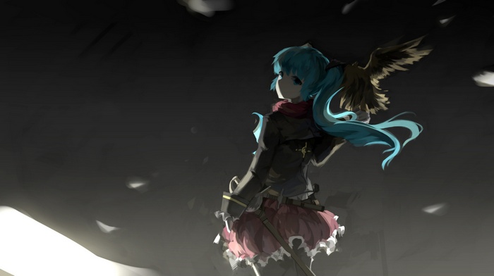 Hatsune Miku with a bird on her shoulder
