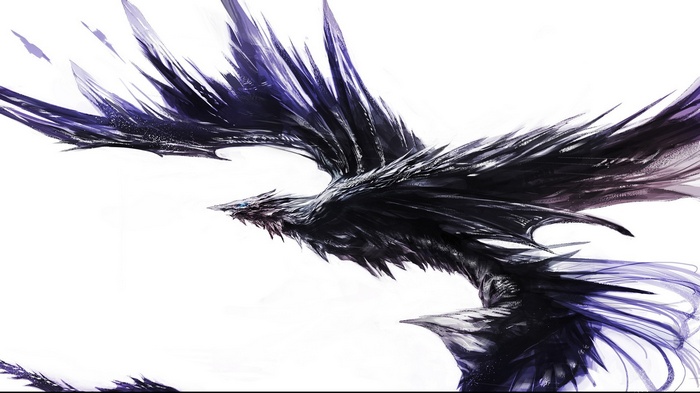 Black dragon with purple accents flying