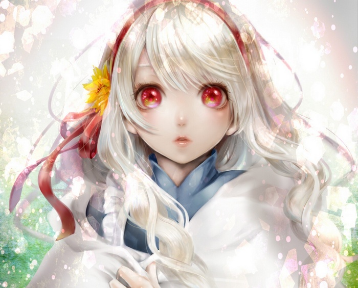 Anime girl with blonde hair and red eyes