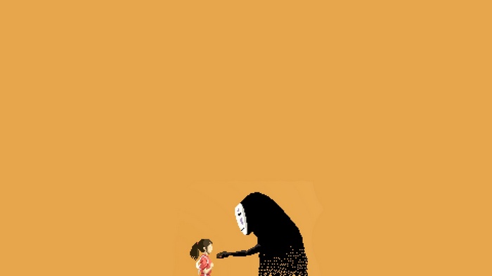 Chihiro and No-Face from Spirited Away pixel art