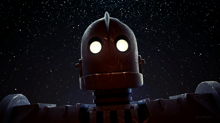 The Iron Giant in front of a starry sky