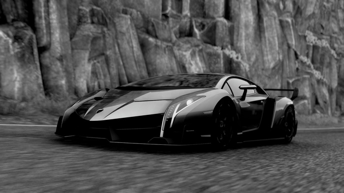 Lamborghini Veneno driving on a road