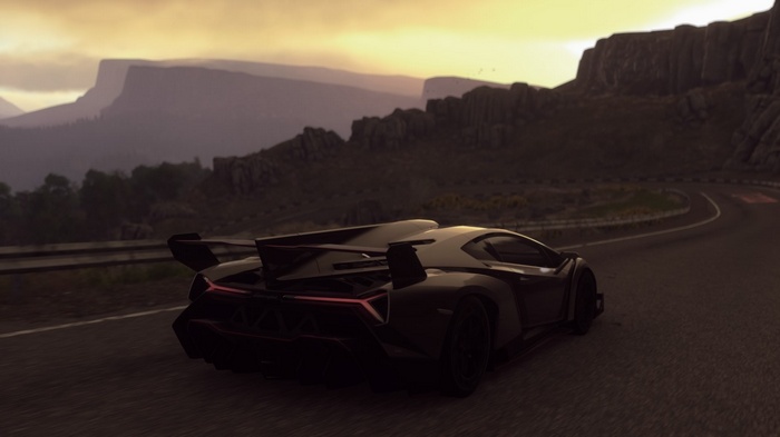 Lamborghini Veneno driving on a mountain road