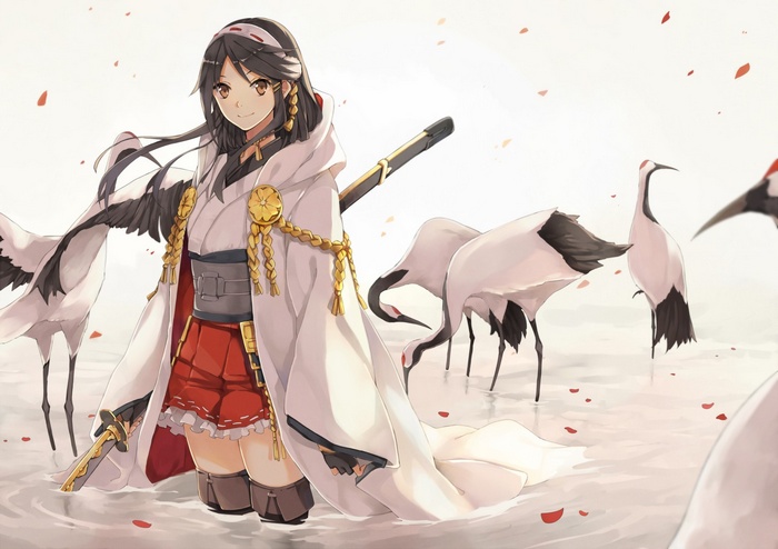 Kantai Collection girl with katana and cranes