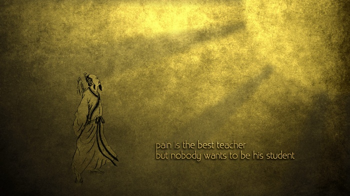 Quote about pain and teaching with Japanese art style