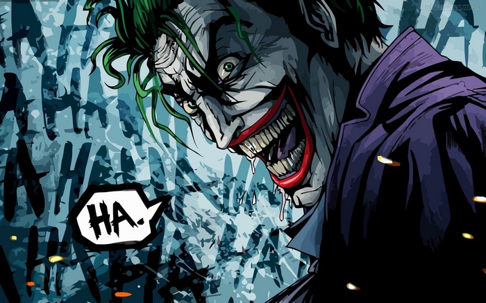 Joker laughing with 'HA' speech bubble
