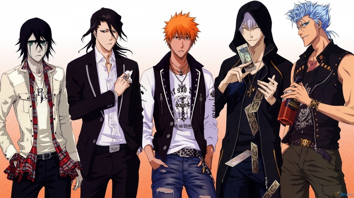 Bleach characters: Ichigo, Byakuya, Ulquiorra, Grimmjow, Gin