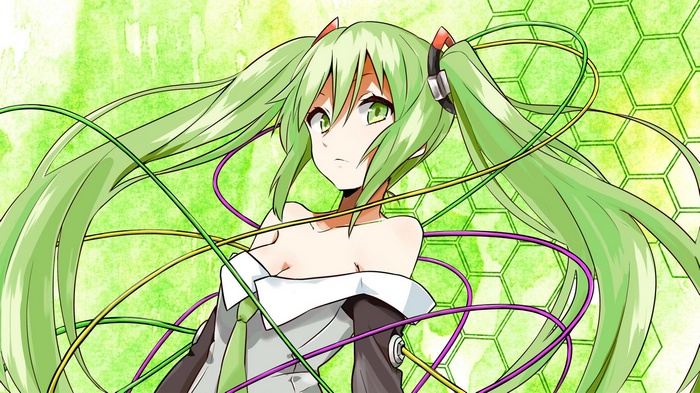 Hatsune Miku with green hair and headphones
