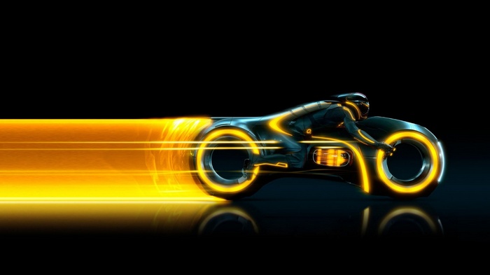 Tron Light Cycle with Orange Light Trails