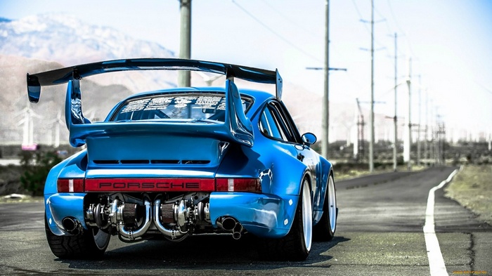 Blue Porsche 911 Turbo with Twin Turbos