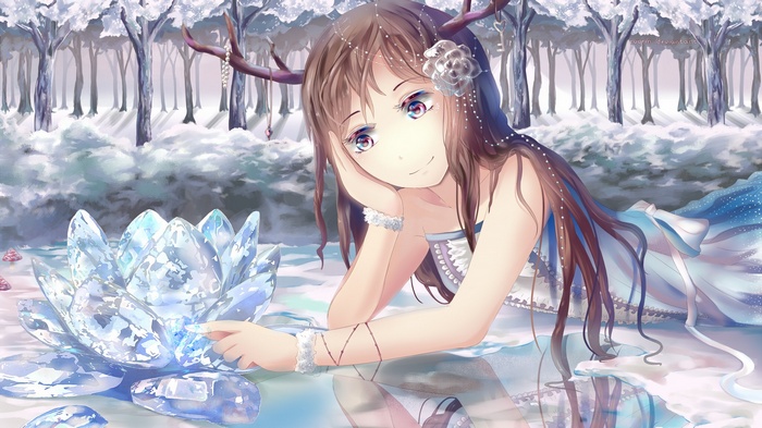 Anime girl with antlers and crystal lotus