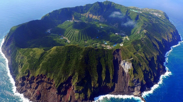 Aerial view of Aogashima island, Japan