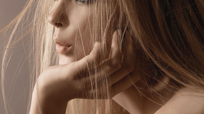 Close-up of a woman with blonde hair
