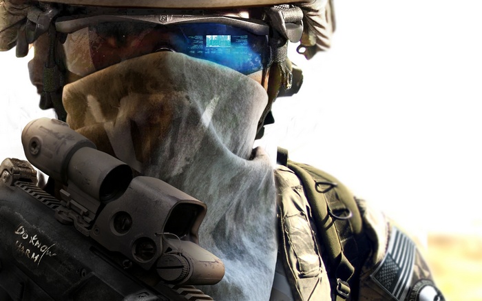 Soldier with advanced technology and rifle