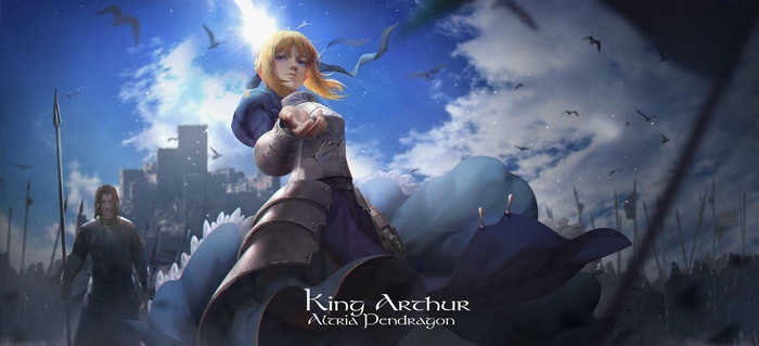King Arthur Altria Pendragon with army and castle