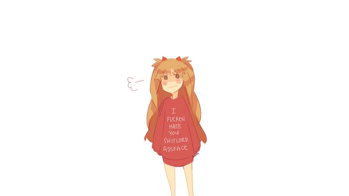 Asuka Langley Soryu wearing a sweater with text