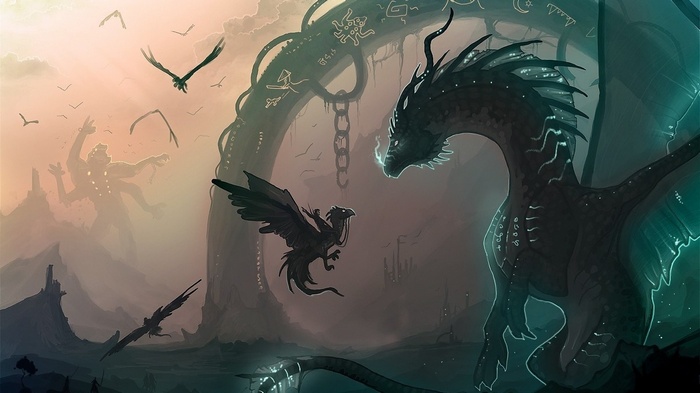 Fantasy art of dragons and mythical creatures