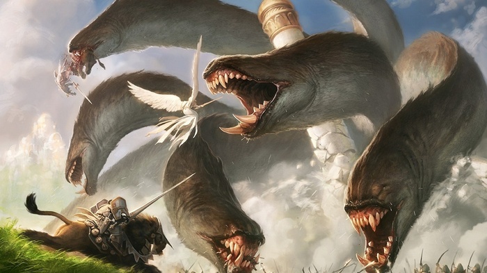 Magic: The Gathering creature battle with angel and knight