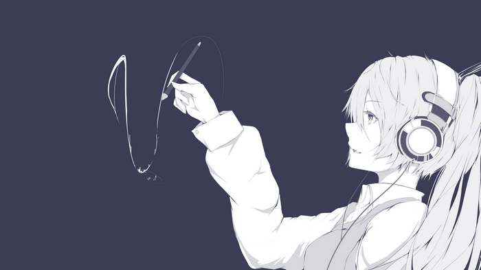 Hatsune Miku drawing with headphones