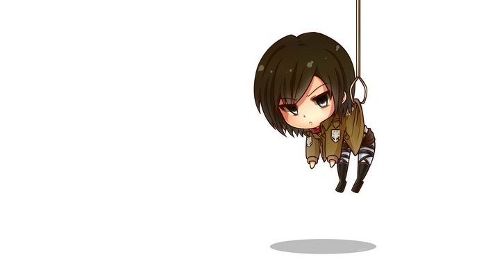 Chibi Mikasa Ackerman hanging from a ring
