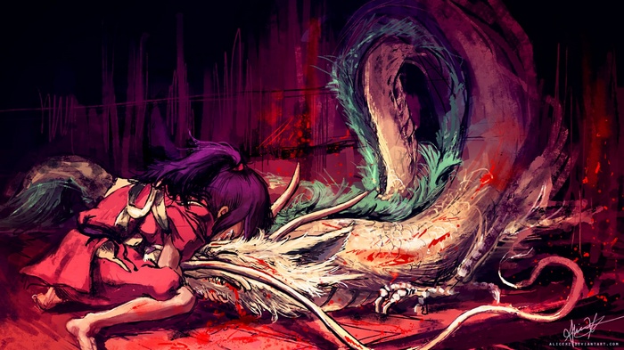 Chihiro and Haku the Dragon in Spirited Away