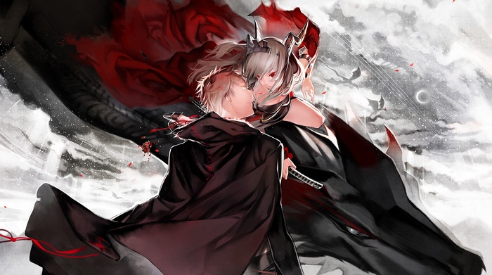 Anime Characters with Dragon and Red Cape