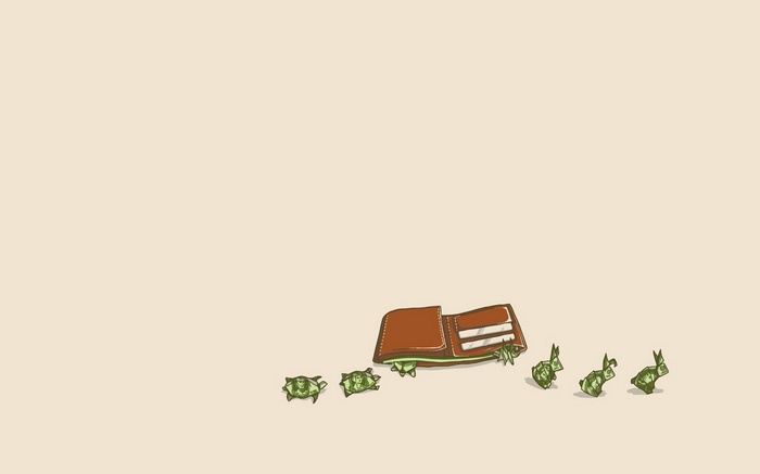 Origami money bunnies and turtles escaping a wallet