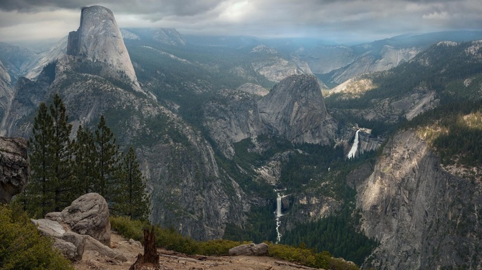 Yosemite National Park with Half Dome and Waterfalls