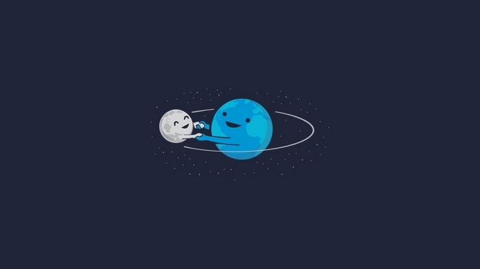 Cute Moon and Earth dancing in space
