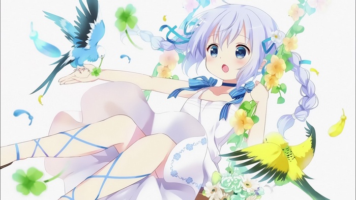 Kafuu Chino with Birds and Flowers