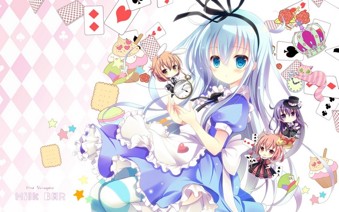Alice in Wonderland Anime Girls with Cards and Sweets