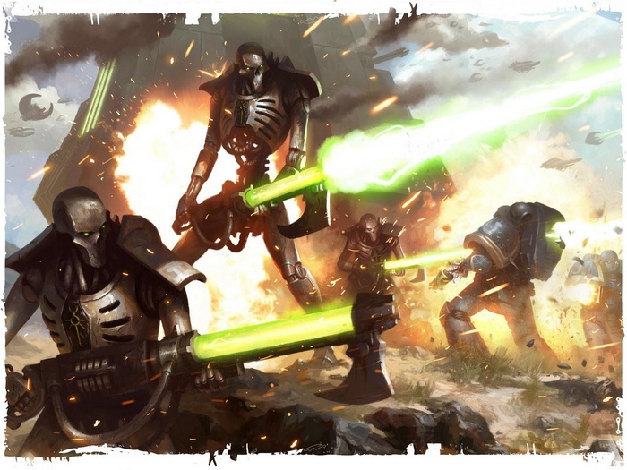 Warhammer 40,000 Necrons and Space Marines in battle