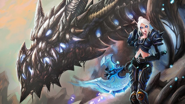 Blood Elf Death Knight with Sindragosa in World of Warcraft