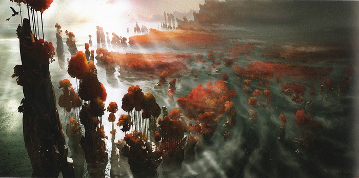 How to Train Your Dragon 2 concept art with dragons and sun rays