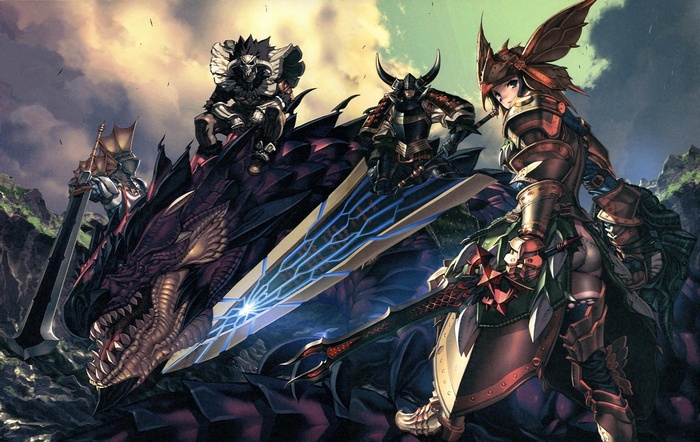 Monster Hunter Rathalos and Hunters