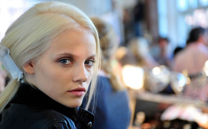 Ginta Lapina with blonde hair and blue eyes