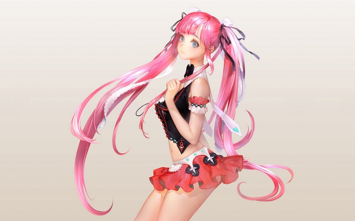 Girl with pink twintails and blue eyes