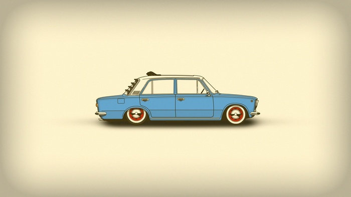 Minimalist blue car with white roof