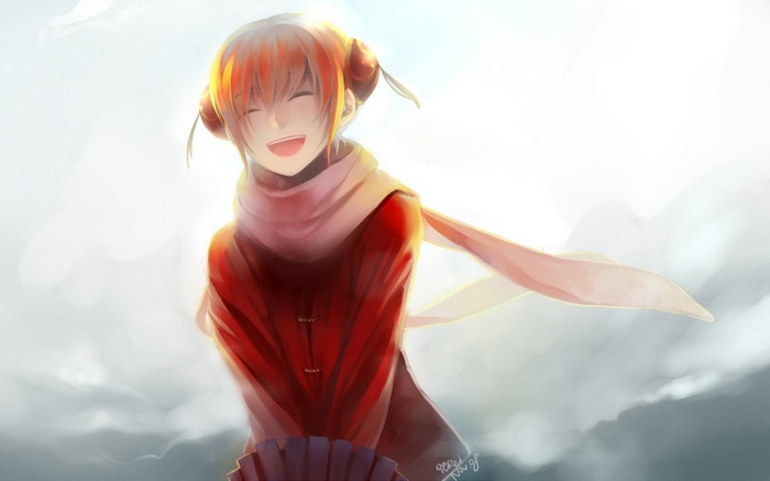 Kagura from Gintama smiling brightly