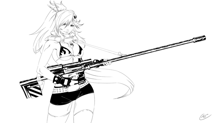 Yoko Littner with a sniper rifle
