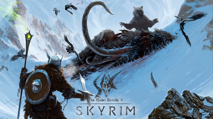 The Elder Scrolls V: Skyrim concept art with warrior and bear