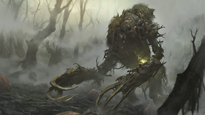 Swamp creature in a foggy forest