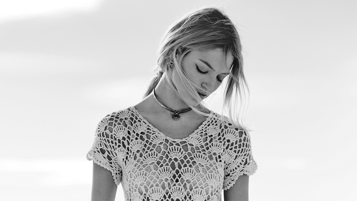 Martha Hunt in a crochet top