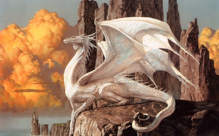 White Dragon on a Rocky Outcrop by Ciruelo Cabral