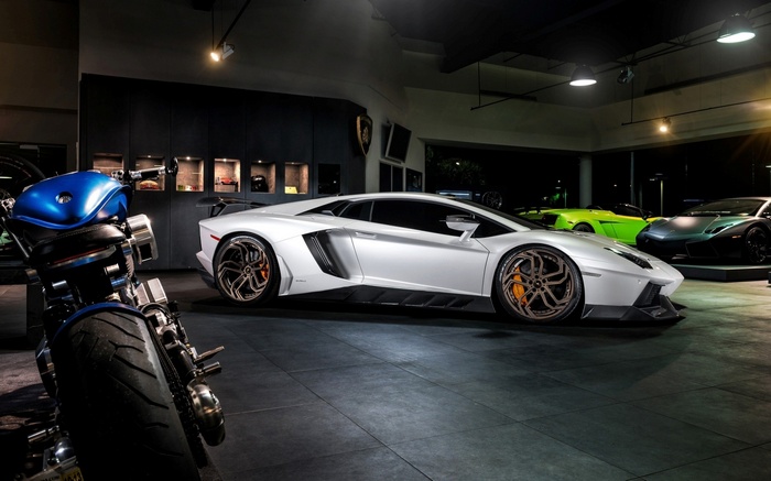White Lamborghini Aventador Novitec Torado in showroom