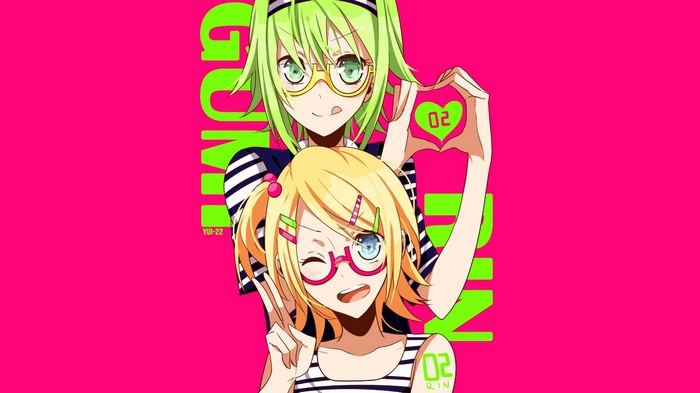 Kagamine Rin and Megpoid Gumi with glasses