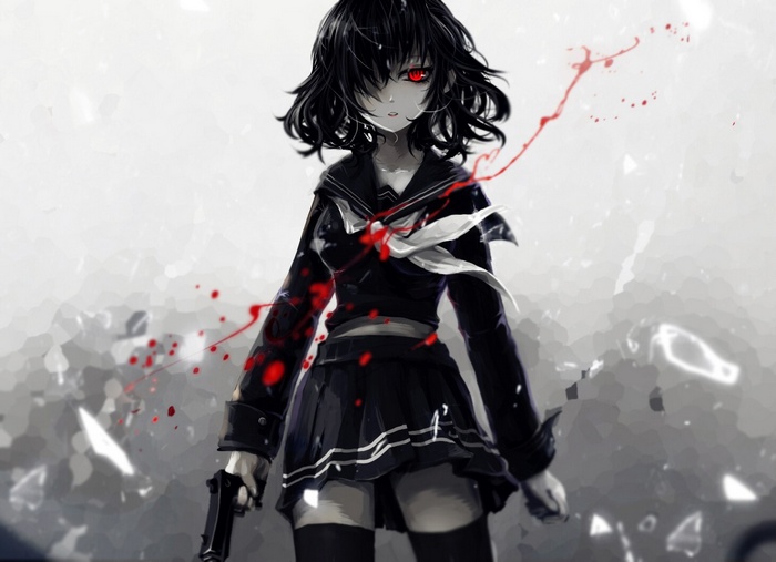 Girl with pistol and blood