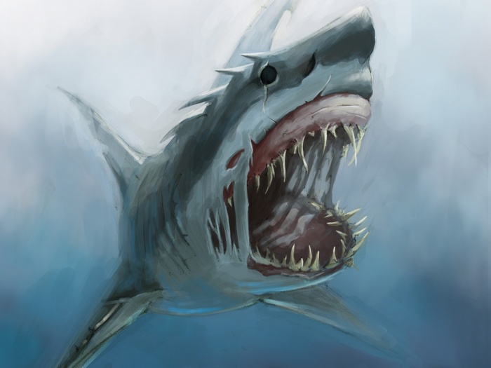 sea monsters, drawing, shark